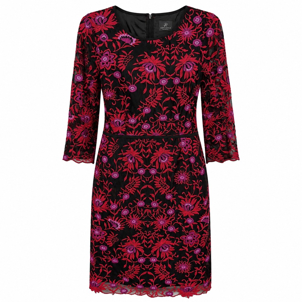 Adrianna Papell Dark Romantic Embroidered Dress Women Size 14 Gothic Floral Chic